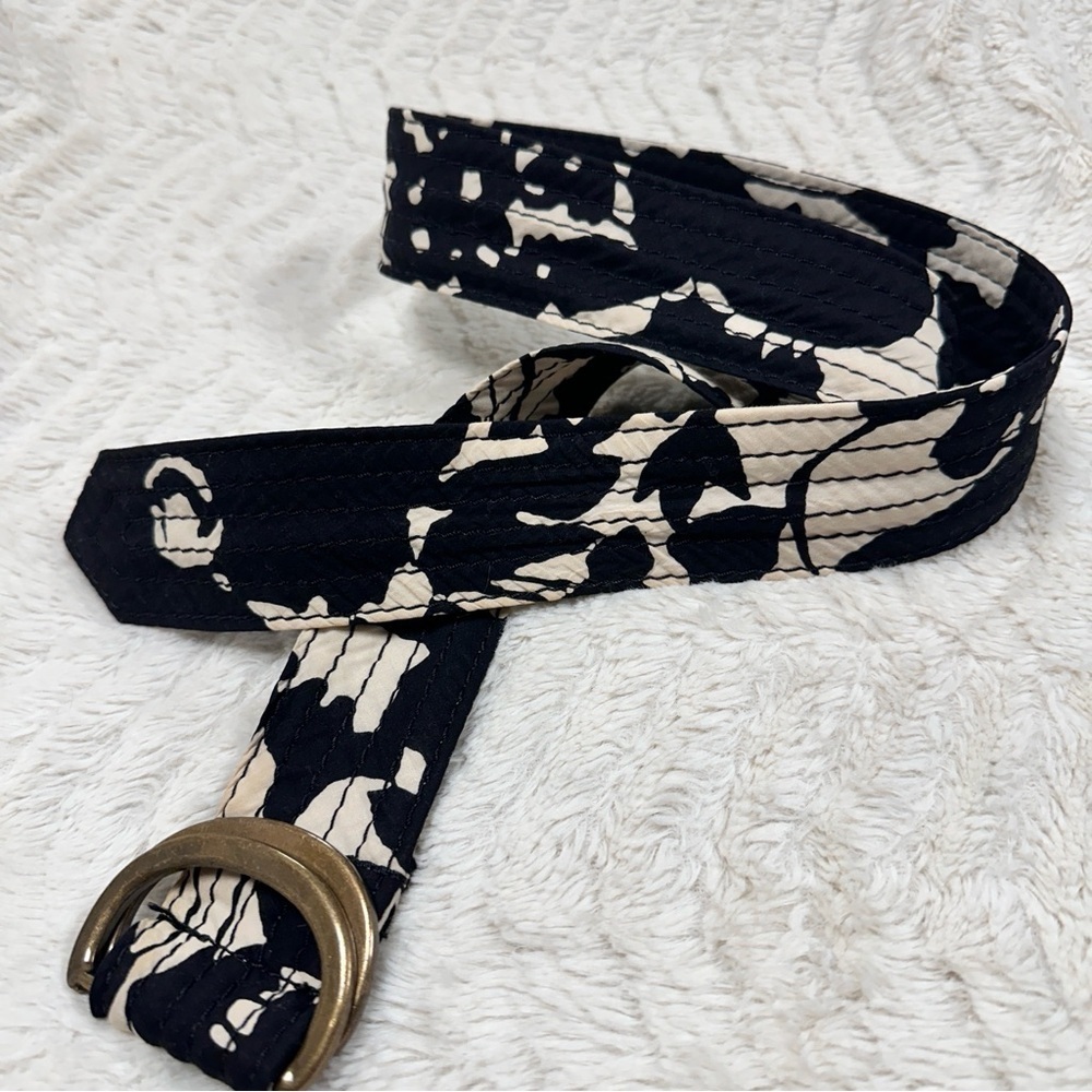 J.Crew Black and Cream Patterned Cotton  Belt, Metal Buckle, sz S/M EUC - Picture 3 of 8